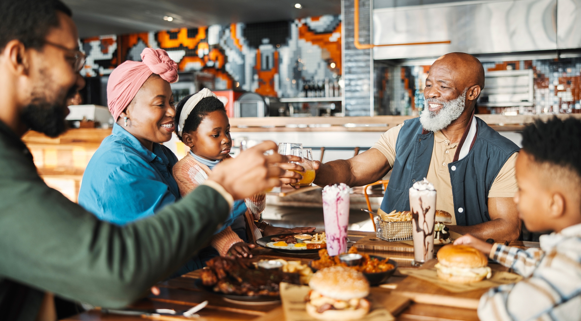 family eating together in a restaurant